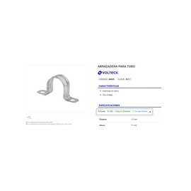 Abrazadera de tubo tipo omega 1', Volteck